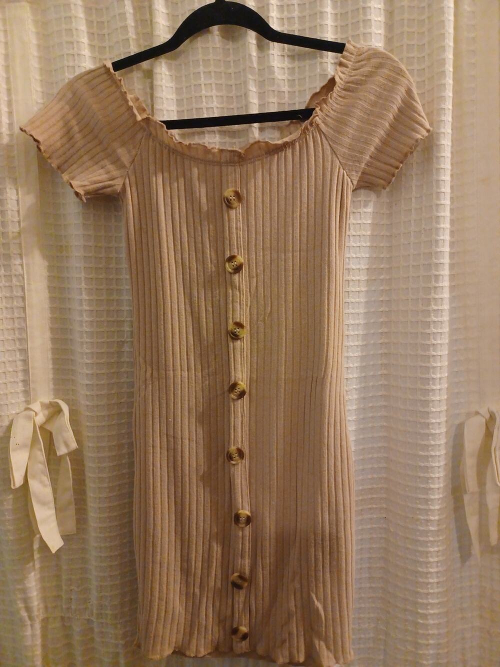 J for Justify Beige Ribbed Button-Front Dress